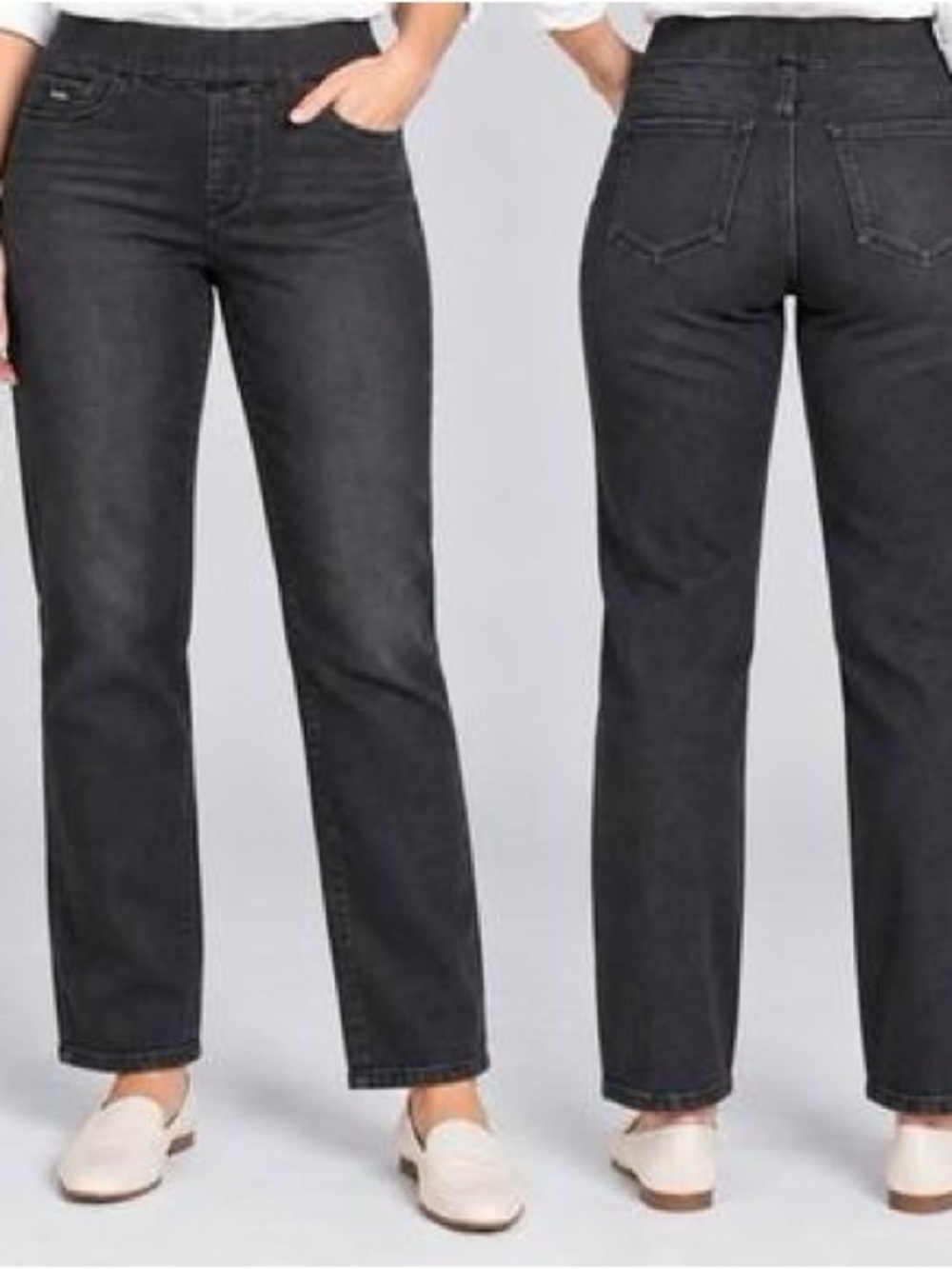 NWT Nine West Jeans Womens 8 Heidi Pull On Straight Black Stretch Denim Pants